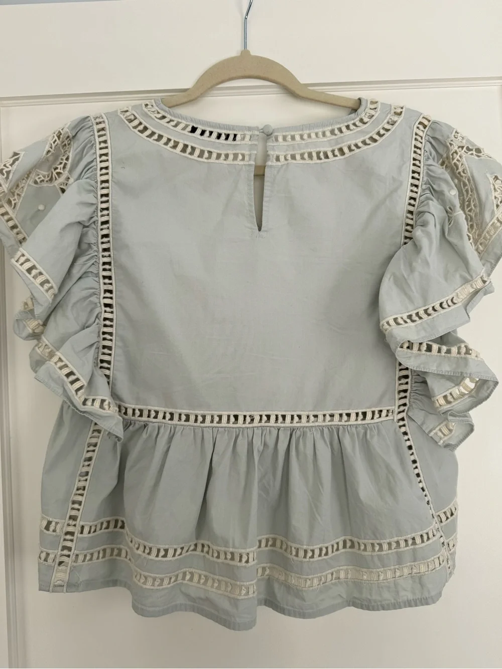 Sea New York Blaire Eyelet Embroidered Flutter Sleeve Top in Pale Blue - Picture 5 of 8